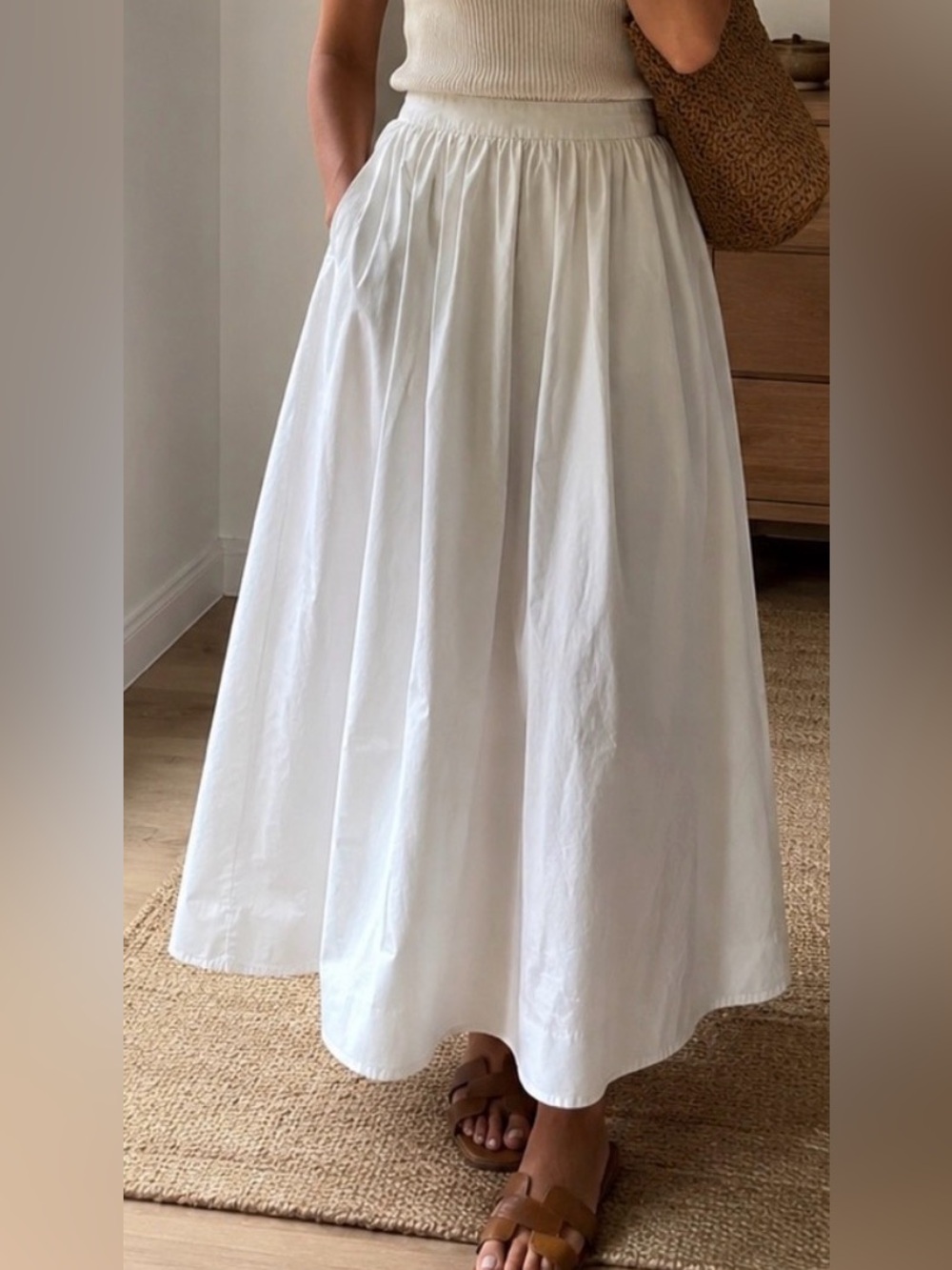 NWT French Connection White Cotton Poplin Midi Skirt, Sz XS